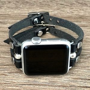 Black Vegan Leather Silver Apple iWatch Band